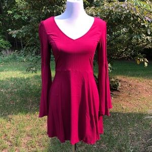 Burgundy Bell Sleeve Dress by Express